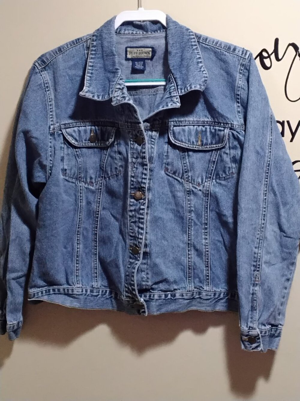 VTG Ruff Hewn Women's Denim Trucker Jacket Medium Wash Blue Size L